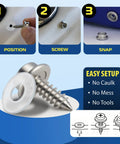 Marine Grade Stainless Steel Screw Snap Kit For Boat Covers And Canvas Includes Ten Screws And Ten Clear Vinyl Backing Washers