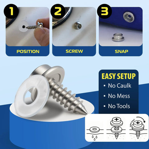 Marine Grade Stainless Steel Screw Snap Kit For Boat Covers And Canvas Includes Ten Screws And Ten Clear Vinyl Backing Washers