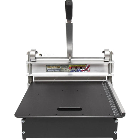 20 Inch Pro Edge Laminate Floor Cutter And Vinyl Plank Trimmer with aluminum frame and black cutting surface for precise cutting.