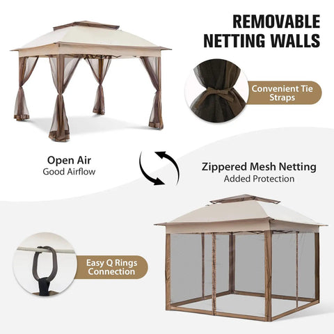 Pop Up Gazebo 11x11 Instant Canopy Tent With Mesh Netting, Patio Shade Shelter For Beach Or Backyard, 121 Square Feet Of Coverage