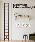 Telescoping Aluminum Ladder 12.5 Feet, Heavy Duty Extension Ladder With 330 Lb Capacity, standing upright indoors