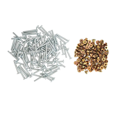 100Pcs Stainless Steel 3 16 Inch Medium Flange Collar Rivet Kit For Peterbilt 379 Huck Bolt Systems Direct Replacement For OEM MGP98T R6 10G MGCS R6U Beefy Heavy Duty Truck Upgrade showing scattered rivet pieces on white background.