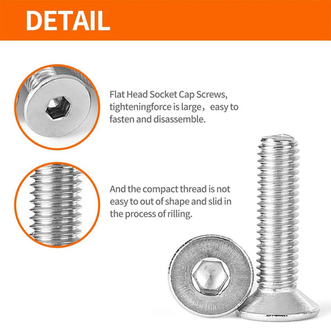 Must Have M3 Flat Head Socket Cap Screws Set In 6mm, 8mm, 10mm, 12mm, And 16mm, Countersunk Bolts with Allen Drive, detailed view