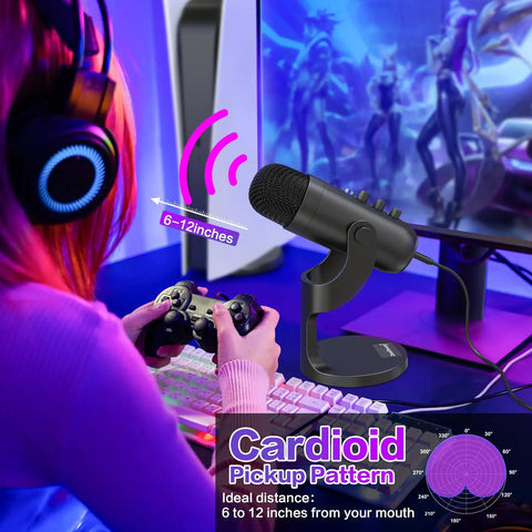 USB Podcast Microphone With Noise Cancellation For PC Mac iPhone iPad Android Includes Gain, Mute Button, Volume Control