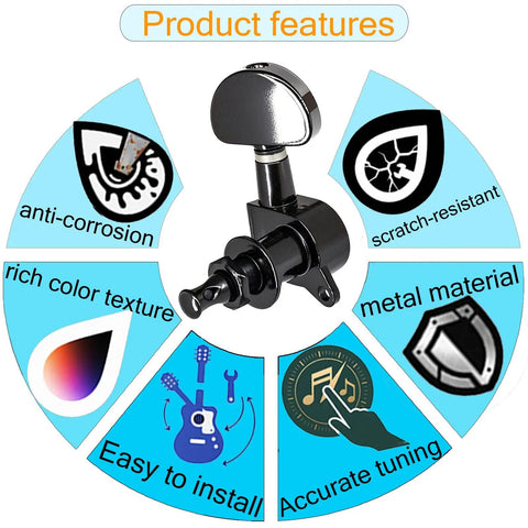 Locking Guitar Tuners 6 Pack for Acoustic and Electric Guitars with features: anti-corrosion, scratch-resistant, easy install.