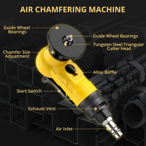 Mini Pneumatic Chamfering Tool With Ten C And Ten R Blades Steel Beveler Machine showing adjustable chamfer settings and cutter head.
