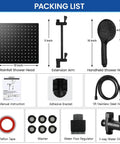 High Pressure Rainfall Shower Head And Handheld Shower Combo With 11 Inch Extension Arm 9 Settings Anti Leak Head Packing List