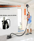 Drywall Sander With 750W Power, Seven Variable Speed Settings, extendable handle demonstrated by person sanding ceiling
