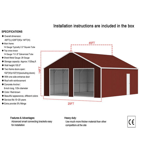 Straight Up 45X25 Ft Steel Barn Built With Heavy 14 Gauge Beams and Plenty Of Headroom For Rigs Trucks And Tonage Gear.