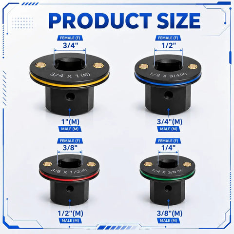 Upgrade Your Garage With This Slick Low Profile Impact Socket Adapter Set, Including 4 Essential Pieces for Fast Drive Size Swaps from Quarter Inch To Full Inch For Serious DIY And Pro Mechanic Jobs. 4-piece impact socket adapters, 1/4 to 1 inch, black steel