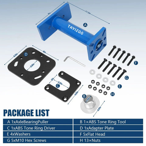 Rear Axle Bearing Puller And Installer Kit With ABS Tone Ring Adapter Plate for Toyota with components layout.