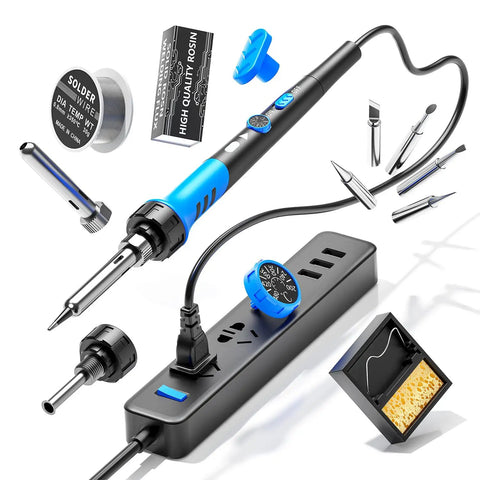 60W Ceramic Heater Soldering Iron Kit with 9-In-1 Tool Set, adjustable temperature, tips, wire, solder stand, electronics repair.