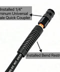 Close-up of Built Tough Kink Free Air Hose 1/4 Inch By 50 Feet 300 Psi showing aluminum quick coupler and bend restrictor.