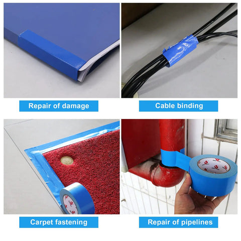 Blue Heavy Duty Duct Tape 9 Mil Thick 2 Inch By 30 Yard Roll Waterproof used for cable binding, carpet fixing, and pipe repair
