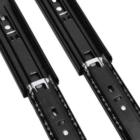 Close-up of Beefy Heavy Duty Full Extension Drawer Slides Set, 10 Pairs 20 Inch, 45mm, black steel rails and ball bearings