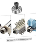One Set Top Mounted Router Bit Bearing Replacement Kit With Ball Bearing Guides For Router Bits showing bearings on tools