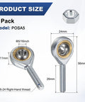 2-Pack Rod End Bearing 5/16 Bore 5/16-24 Right Thread Self-Lubricating Male Thread Steel Joint With Jam Nuts For Forging Machines CNC Equipment Auto Steering Linkages And Heavy Duty Industrial Applications, 2-pack