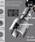 Four In One Water Pipe Threader For One Half, Three Quarters, And One Inch PVC Pipes, dual head cutter attached to drill