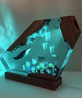 Blue Whale Resin Lamp With Wood Base RGB Ocean Nightstand Light For Coastal Home Office Decor Handcrafted Ocean Gift For Ocean Lovers Scuba Divers Birthday Gift For Mom, featuring illuminated blue whale and coral scene on a wooden base.