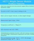 HX711 Digital Load Cell Module With Display product features list highlighting precision, ease of use, and engineering compatibility.