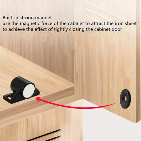 Heavy Duty Magnetic Door Cabinet Catch Suction Magnet for Wardrobes and Furniture in Bronze Finish Durable Closet Latch 1 Piece Easy Install Keeps Doors Closed and Secure showing installation in wooden cabinet