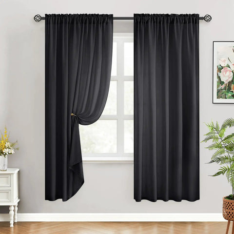 Black Halloween Privacy Curtains Two Panels 52 By 72 Inches Light Filtering Window Drapes For Bedroom Living Room Non See Through With Rod Pocket Easy Hang For Bedroom Or Living Room, displayed in a living room setup.