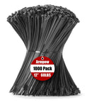 Beefy 12 Inch Zip Ties 1000 Pack Black Nylon PA66 UV Resistant For Indoor Outdoor Use 60 Lbs Tensile Strength Ideal For Quick Bundling