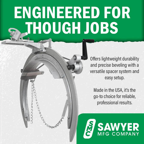 Heavy Lifter Open Frame Pipe Beveling Saddle Machine For Tight Steel Cutting Across Wide Pipe Specs With Fast Swap Spacer Plates, showcasing durable design and lightweight frame.