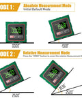 Digital Angle Finder With Laser And Magnetic 4-Side Inclinometer, Pro Grade Precision, ±0.1° Accuracy, 0.05° Resolution, Backlit Display, Measures Degrees And Percent, Fast One-Hand Operation, Built For Builders And DIY Pros. Mode display showing absolute and relative angle readings