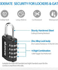 4 Pack 4 Digit Keyless Padlocks Resettable Luggage Locks Weatherproof For Backpacks Gym School Lockers Travel Case Fence Gate Hasp Black Durable Security For Bags And Gear