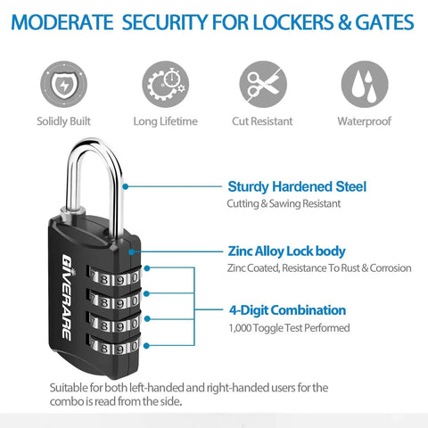 4 Pack 4 Digit Keyless Padlocks Resettable Luggage Locks Weatherproof For Backpacks Gym School Lockers Travel Case Fence Gate Hasp Black Durable Security For Bags And Gear
