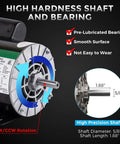 Close-up of Heavy Duty 5HP Air Compressor Motor 230V Single Phase with 5/8" keyed shaft and bearing, showcasing robust design.
