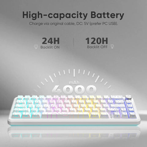Next Level Tri Mode Wireless Mechanical Keyboard With Buttery Smooth Cnc Volume Knob Hot Swap Ready Pre Lubed Linear Switches Cozy Gasket Mount Rgb Gamer Board For Desktop Workstation Setups, showing 4000mAh battery capacity graphic.