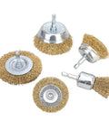 5 Piece Wire Brush Set With 1/4 Inch Hex Shanks For Drills And Impact Drivers, Heavy Duty Brass Coated Carbon Steel Crimped Wire For Grime Busting