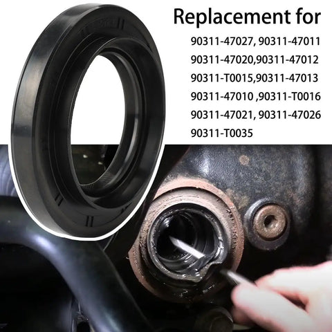 Heavy Duty Front Differential Carrier Seal and CV Axle Shaft Oil Seal Kit for 4Runner Tacoma Sequoia Tundra Fj Cruiser Lexus GX LX Vehicles 2 Pack Leak Fix Easy Install Keep Grease In and Block Road Grime, shown installed.