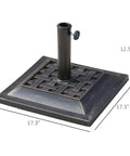 Heavy Duty Resin Umbrella Base Stand For Patio Market Parasols, Square Bronze Finish With Decorative Pattern, Fits 1.5 and 1.89 Inch Poles