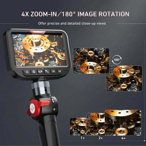 Ultra Slim 3.9mm Two Way Articulating Borescope With 5 Inch HD IPS Screen Stainless Steel Flexible Fiber Optic Endoscope Camera With Built In Light For Tight Engine And Pipe Inspections 0.15 Inch Probe Automotive Tool, screen view