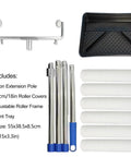 18 Inch Heavy Duty Microfiber Paint Roller Kit With Telescopic Pole, includes extension pole, rollers, and paint tray.