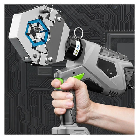 Elukht Heavy Duty Hydraulic Crimping Tool For Electric Car A/C Line Hose Clamps with ergonomic grip in hand.