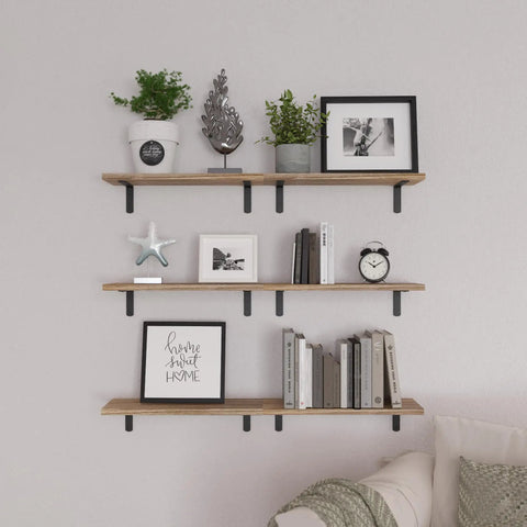 Premium Set Of Six Rustic Brown Floating Wall Shelves Straight Upgrade Your Home With Legit Storage Solutions And Trendy Wall Decor For Bedroom Bathroom Kitchen Organization