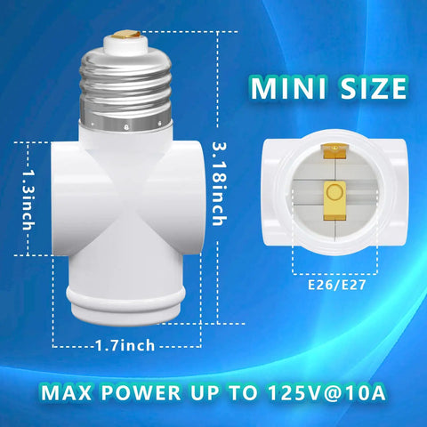 2 Pack Light Socket To Plug Adapter, E26 To 3 Prong Outlet And Light Bulb Socket Converter, Mini size dimensions shown