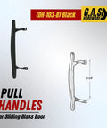 Side and front view of 9-7/8 Inch Tall Black Pull Handle Replacement With Screws For Sliding Patio And Glass Doors Fits 6-5/8 Inch Hole Spacing Diecast Durable Construction And Easy Installation For Fixing And Repairing Door Hardware