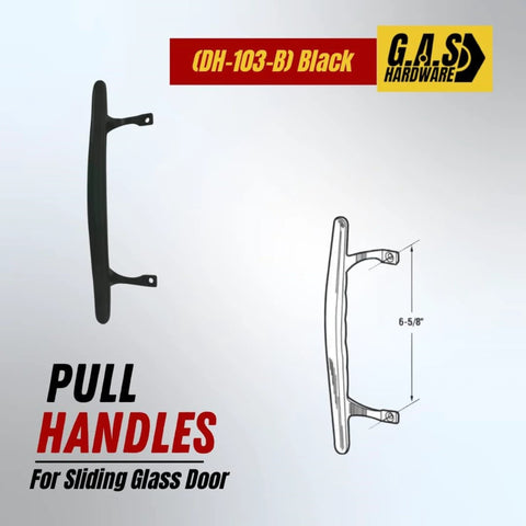 Side and front view of 9-7/8 Inch Tall Black Pull Handle Replacement With Screws For Sliding Patio And Glass Doors Fits 6-5/8 Inch Hole Spacing Diecast Durable Construction And Easy Installation For Fixing And Repairing Door Hardware