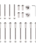 24 Pcs M6x70mm Hex Socket Cap Bolts Kit With Barrel Nuts And Hex Key Silver Nickel Plated Hardware laid out on a surface