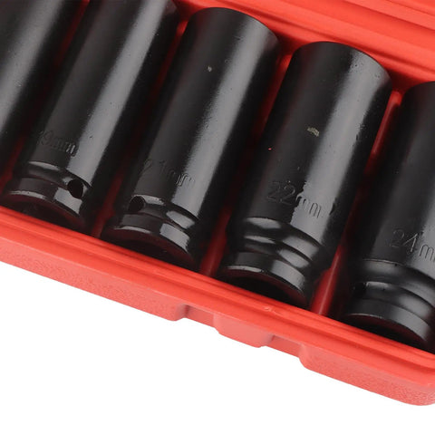 Rock Solid 10pc Deep Impact Socket Set For Cars And Gear Heads, Made From Top Tier Chrome Vanadium Steel Tough As Nails For Quick Repairs On Any Vehicle Or Heavy Duty Job At The Shop. 19mm-24mm sockets in red case