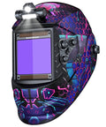 Auto Darkening Welding Helmet With LED Light Solar Powered True Color Lens featuring colorful geometric design and controls
