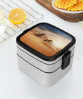 Egyptian Pyramid Themed Bento Box With Spoon Portable Insulated Dual Layer Lunch Box Reusable Leak Proof Food Containers