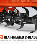 Close-up of 24 heat-treated C-blades on the 45 Inch Tractor Rotary Tiller Attachment With 3 Point Hitch Cat 1 Chain Drive PTO Shaft.