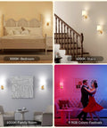 Top Shelf Battery Operated Wall Sconces Set Of Two With Remote Control Smart RGB Bulbs In Matte Gold Rechargeable Wireless Reading Light in various settings.