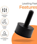 Heavy Duty Rubber Furniture Levelers Give Boss Grade Stability On Hardwood Tile Floors Comes With Eight 516 Inch 18 Thread Adapters adjustable black leveling foot with threaded screw